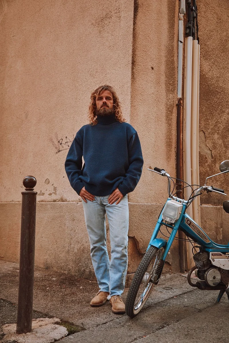 JACQUES Men Turtleneck Sweater in Merino Wool - Navy