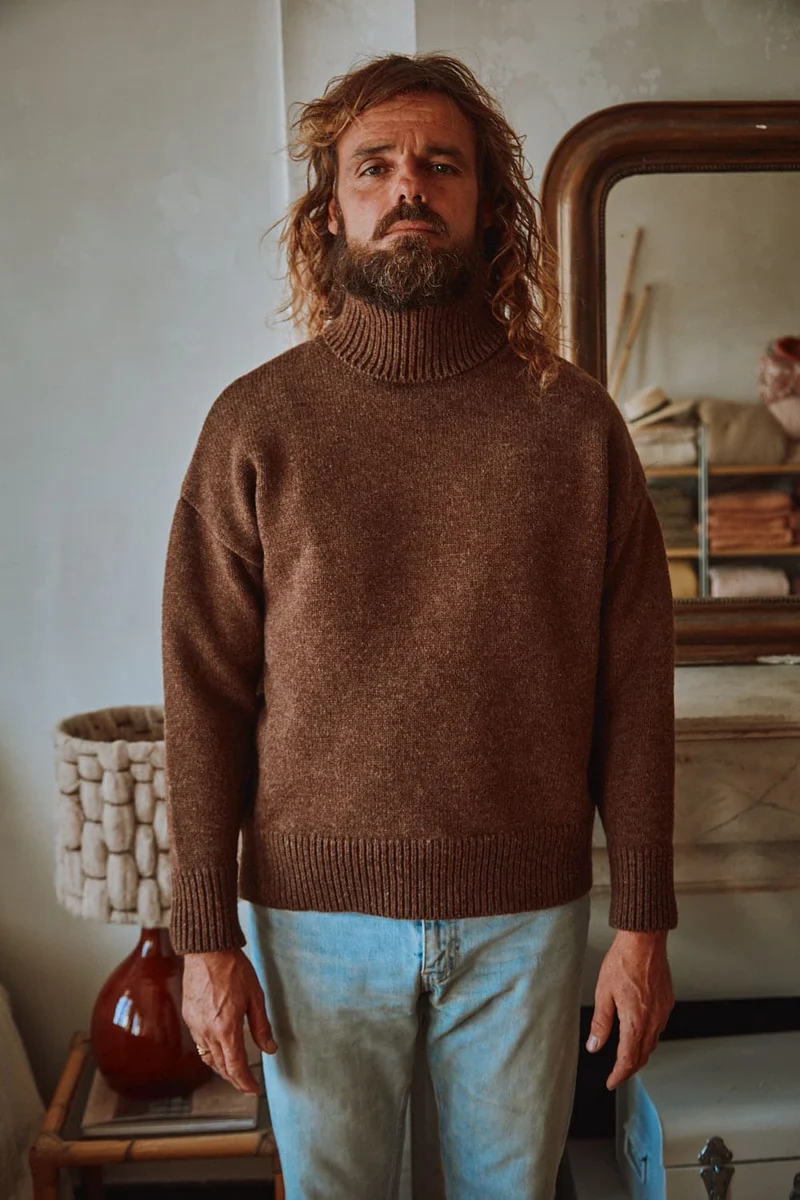 JACQUES Men Turtleneck Sweater in Merino Wool - Chocolate