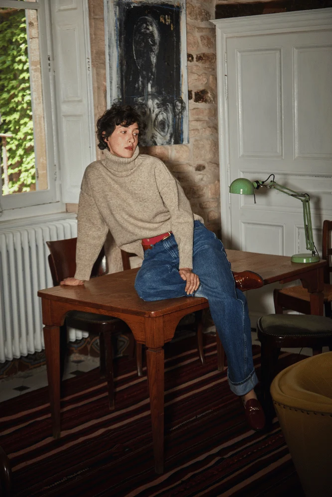 THERESE Turtleneck Sweater in Merino Wool - Beige
