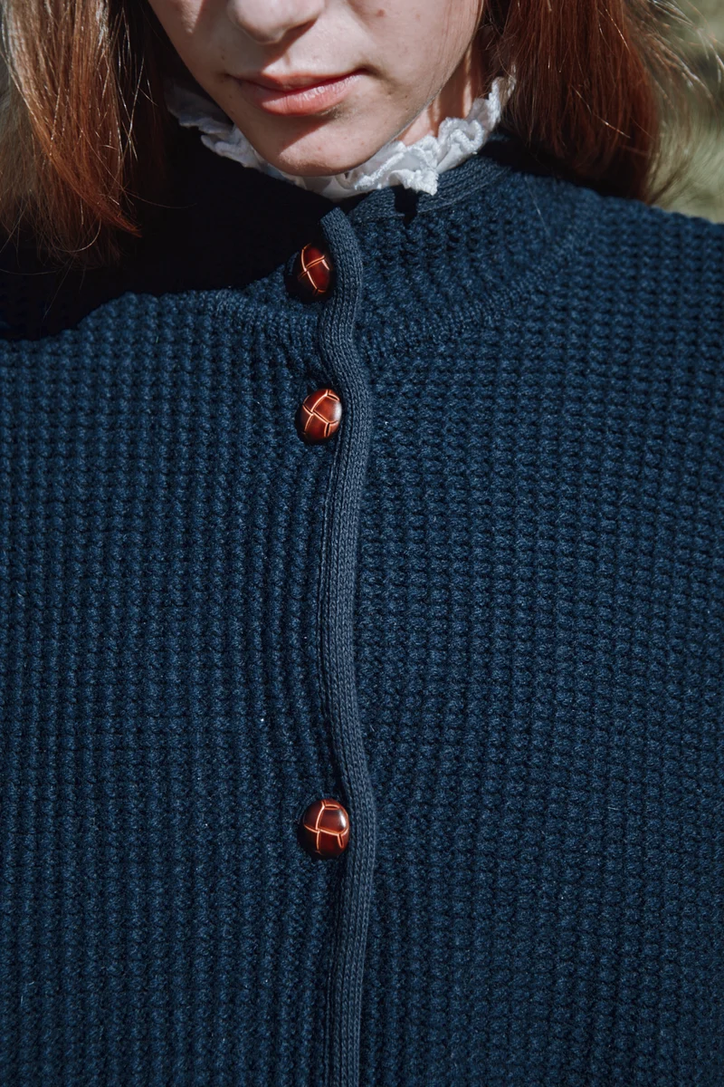 DELPHINE Bell-Sleeve Knit Jacket in Merino Wool - Navy