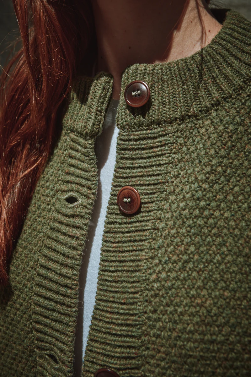 ANAIS Puff Sleeve Cardigan in Merino Wool - Olive Green