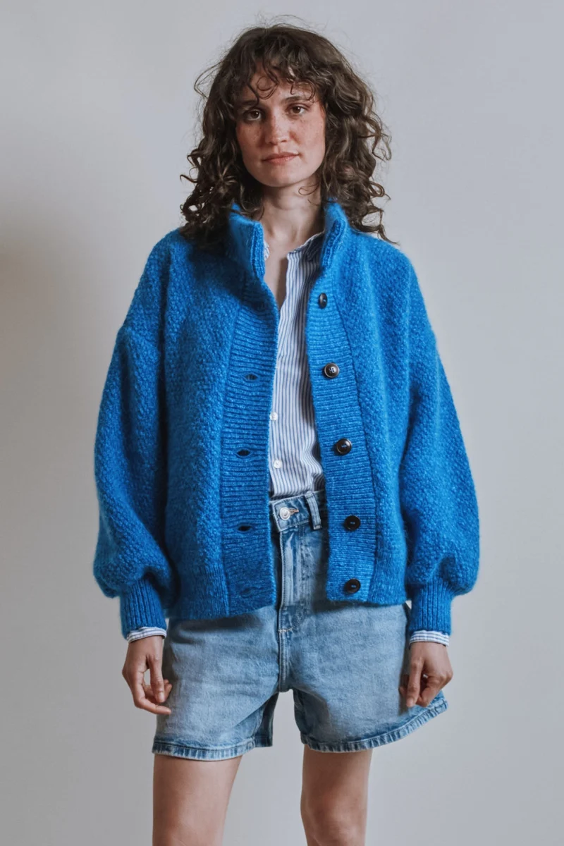 GEORGE High-Neck Jacket in Merino-Mohair Wool - Cobalt Blue