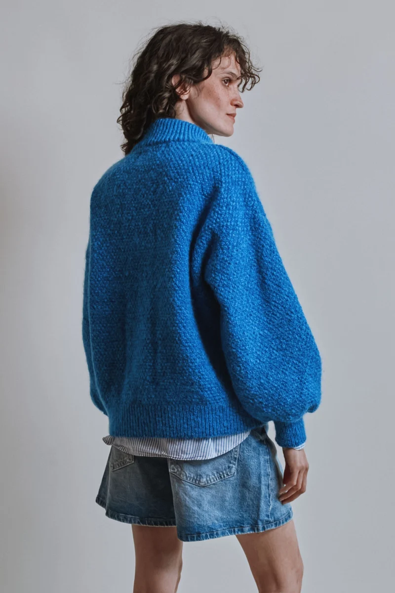 GEORGE High-Neck Jacket in Merino-Mohair Wool - Cobalt Blue