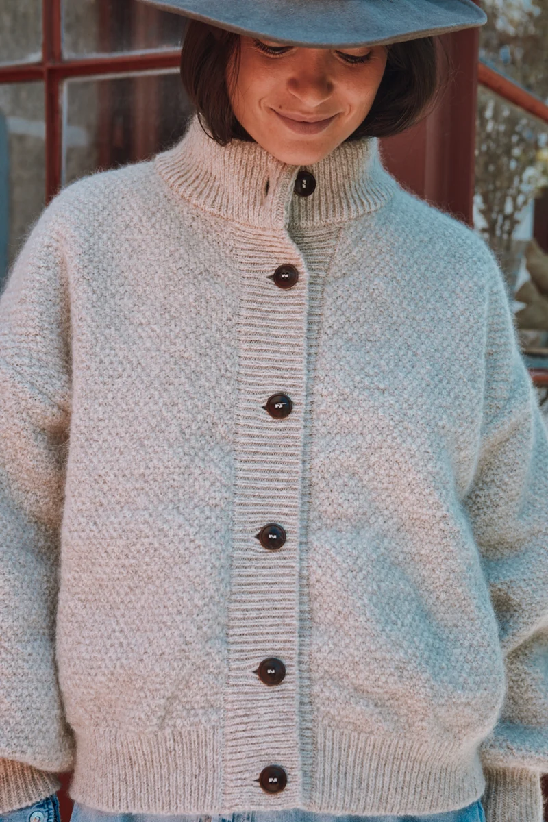 GEORGE High-Neck Jacket in Merino-Mohair Wool - Beige