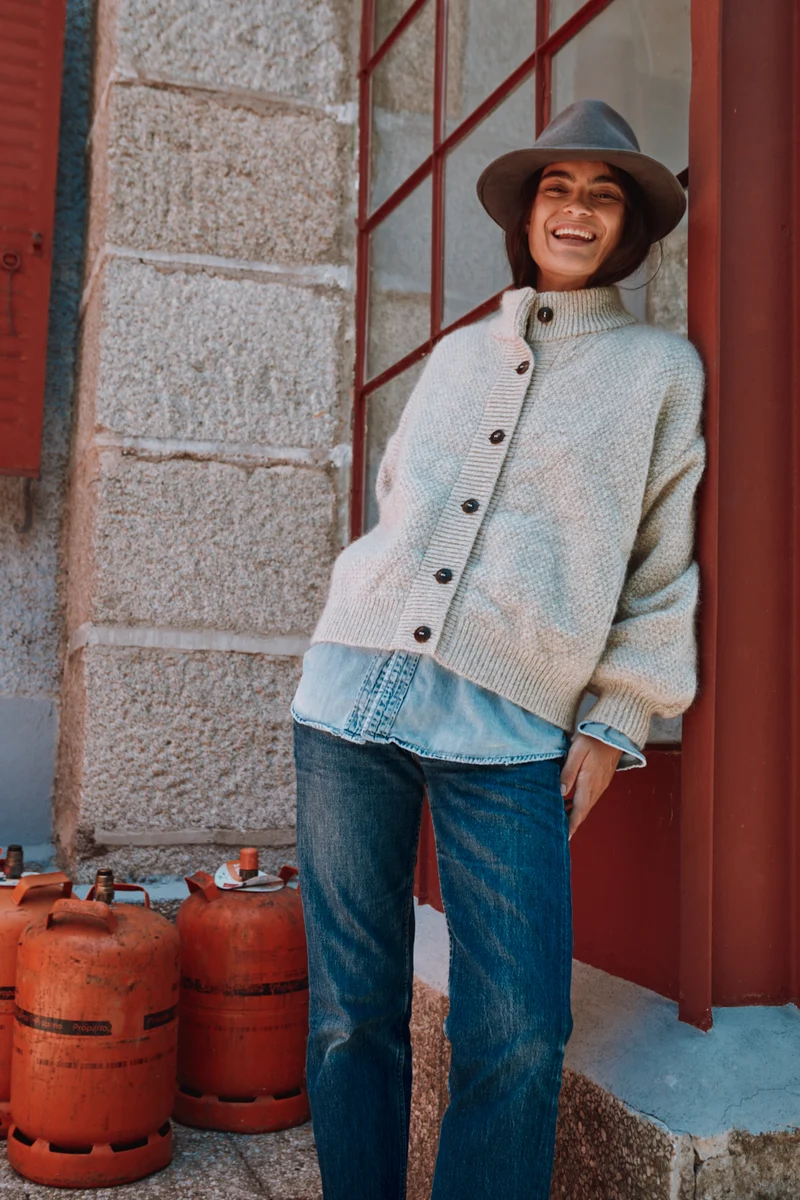 GEORGE High-Neck Jacket in Merino-Mohair Wool - Beige