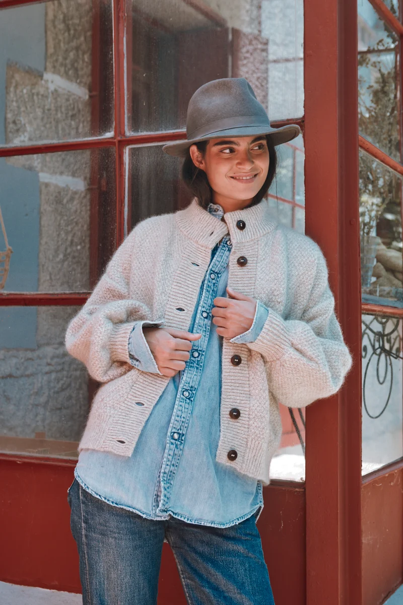 GEORGE High-Neck Jacket in Merino-Mohair Wool - Beige