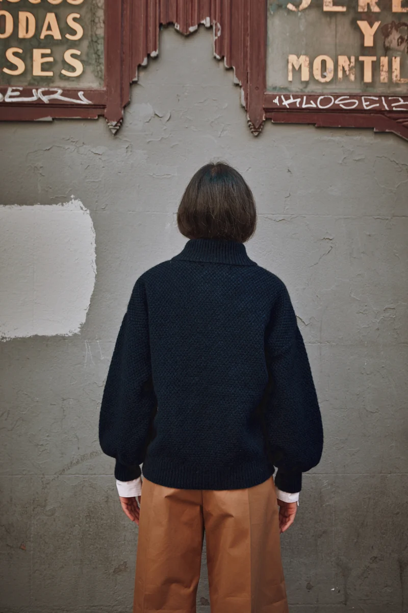 GEORGE High-Neck Jacket in Yak-Merino Wool - Midnight Blue