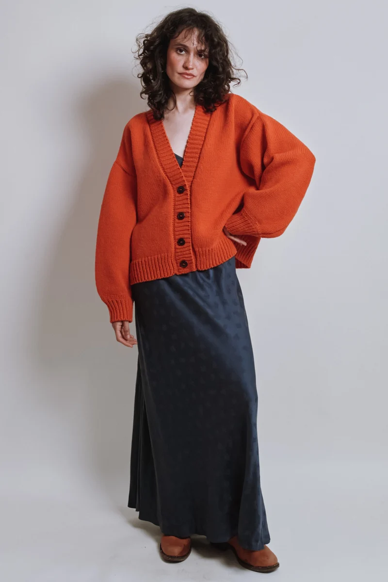 LUNA Batwing Cardigan in Merino Wool - Burnt Orange