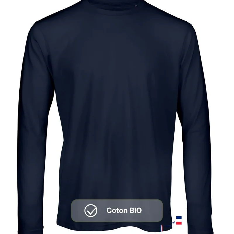 T shirt uni marine col rond à manche longue