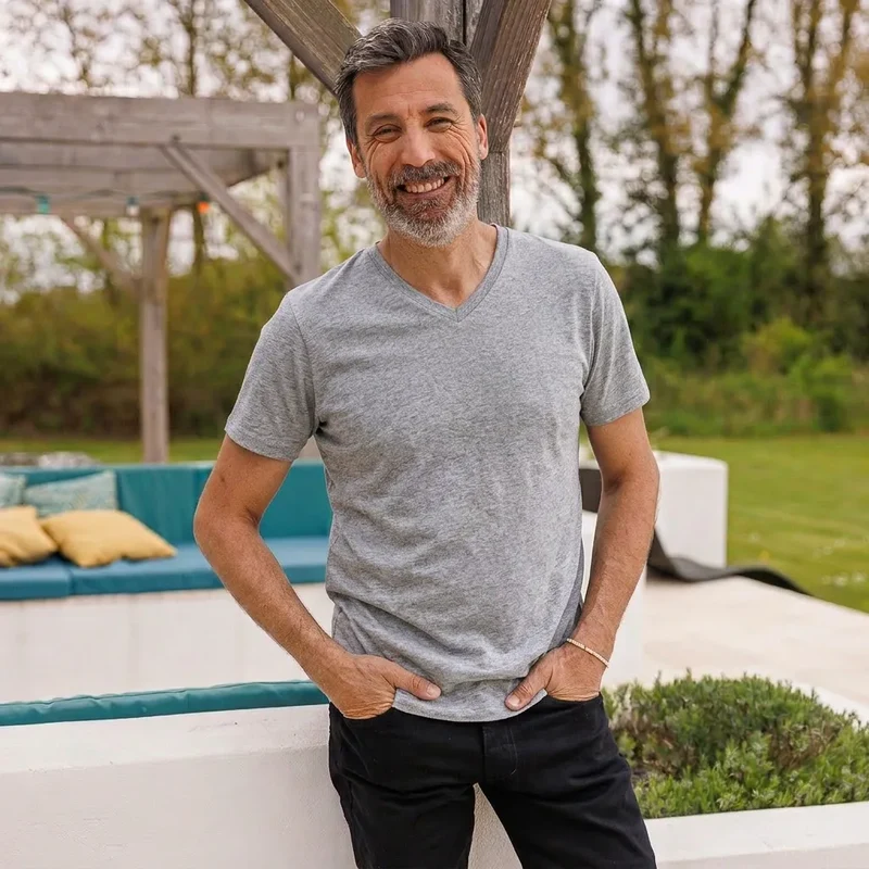 T shirt col V gris maille jersey