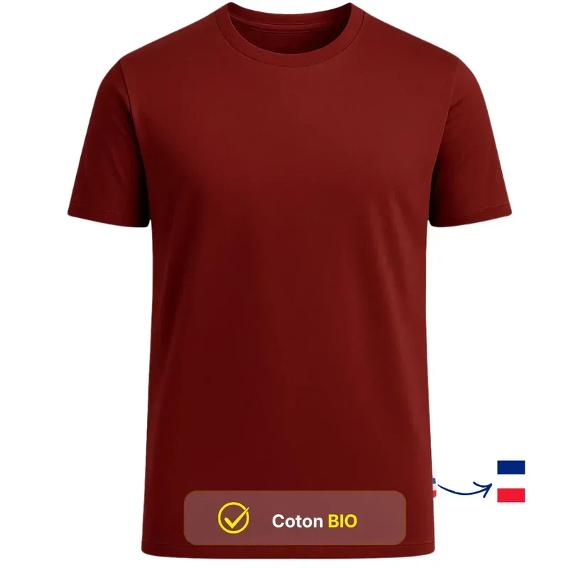 T-shirt Bordeaux col rond Coton peigné 180g/m²