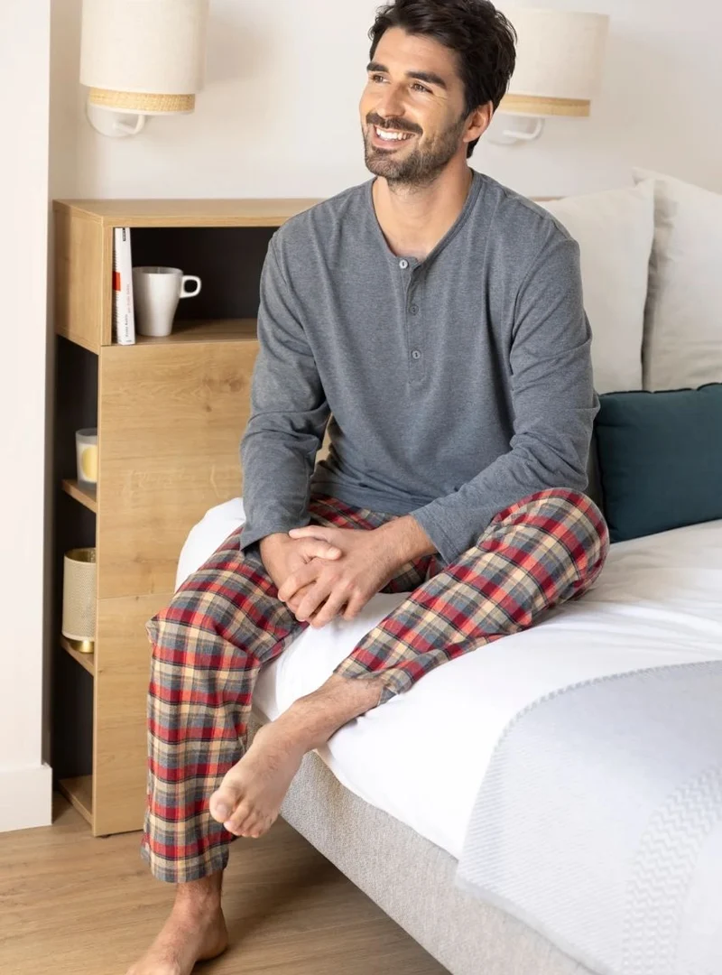 Pyjama chaud homme carreaux rouge gris