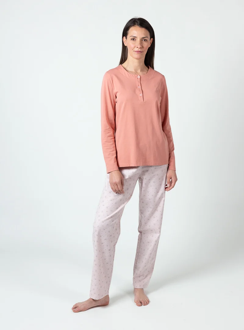 Pyjama femme en coton rose corail