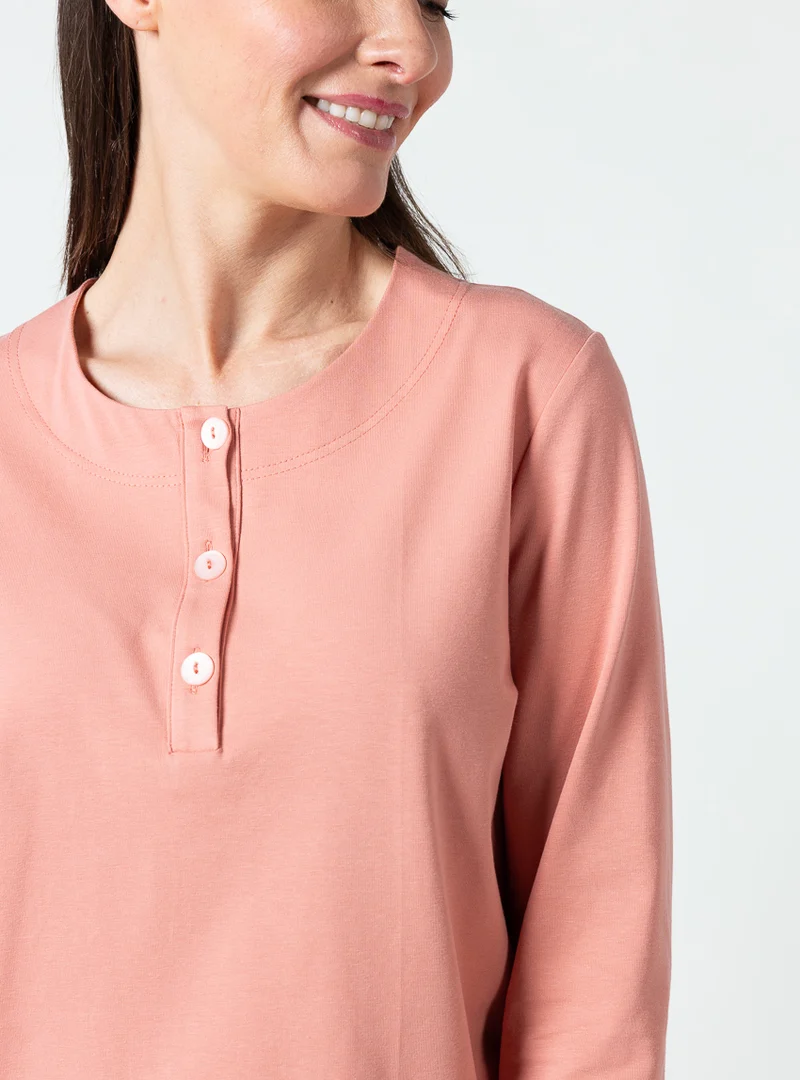 Pyjama femme en coton rose corail
