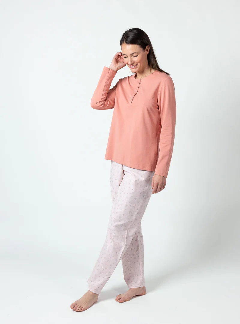 Pyjama femme en coton rose corail