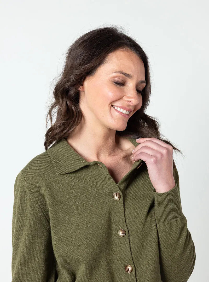 Cardigan femme en laine et cachemire vert kaki clair