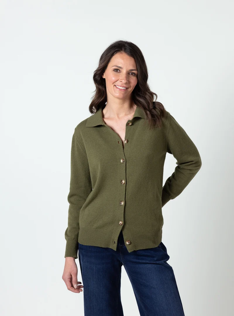 Cardigan femme en laine et cachemire vert kaki clair