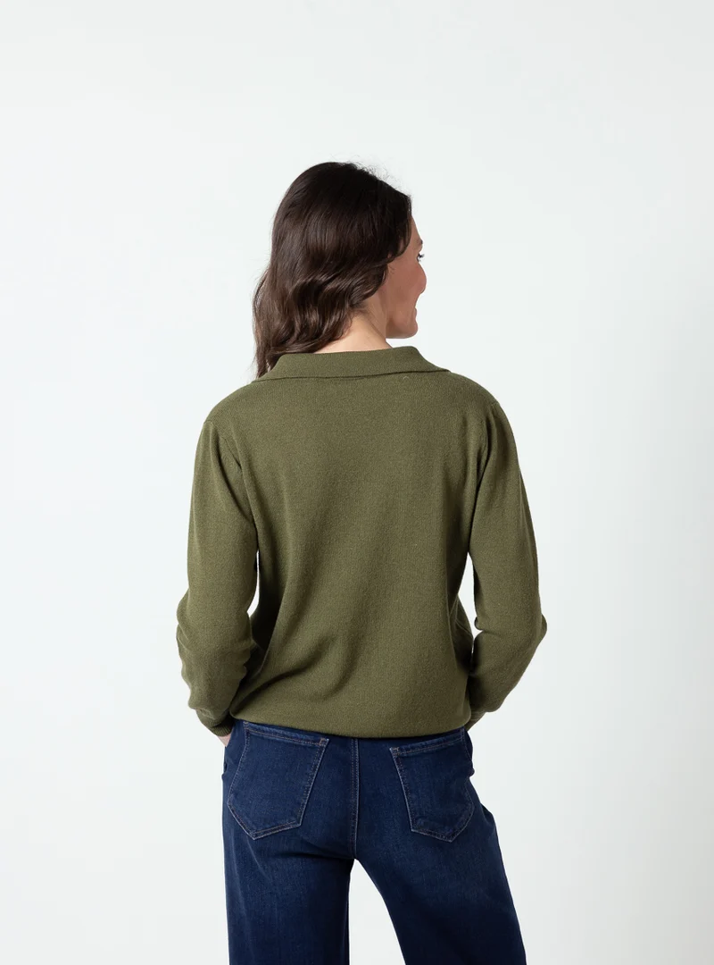 Cardigan femme en laine et cachemire vert kaki clair