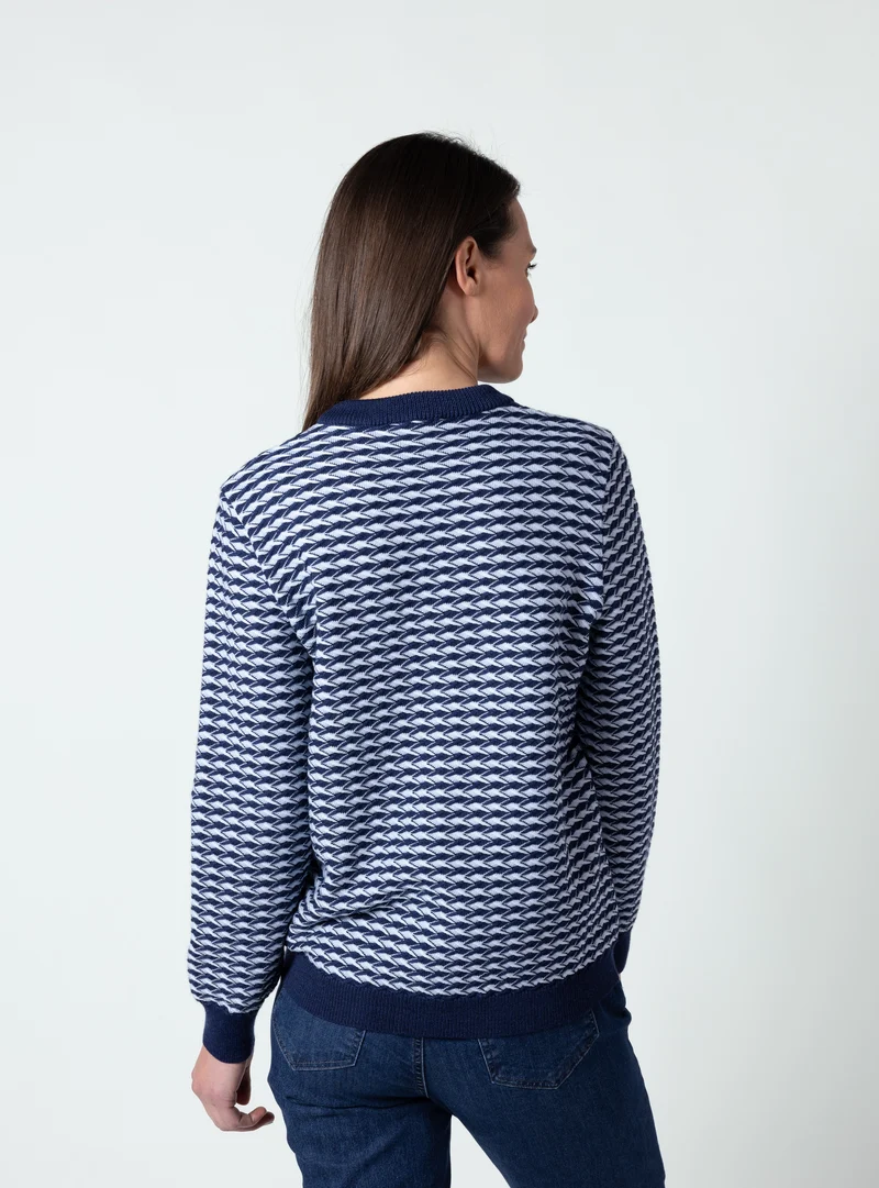 Pull femme en laine fine mérinos Jacquard bleu