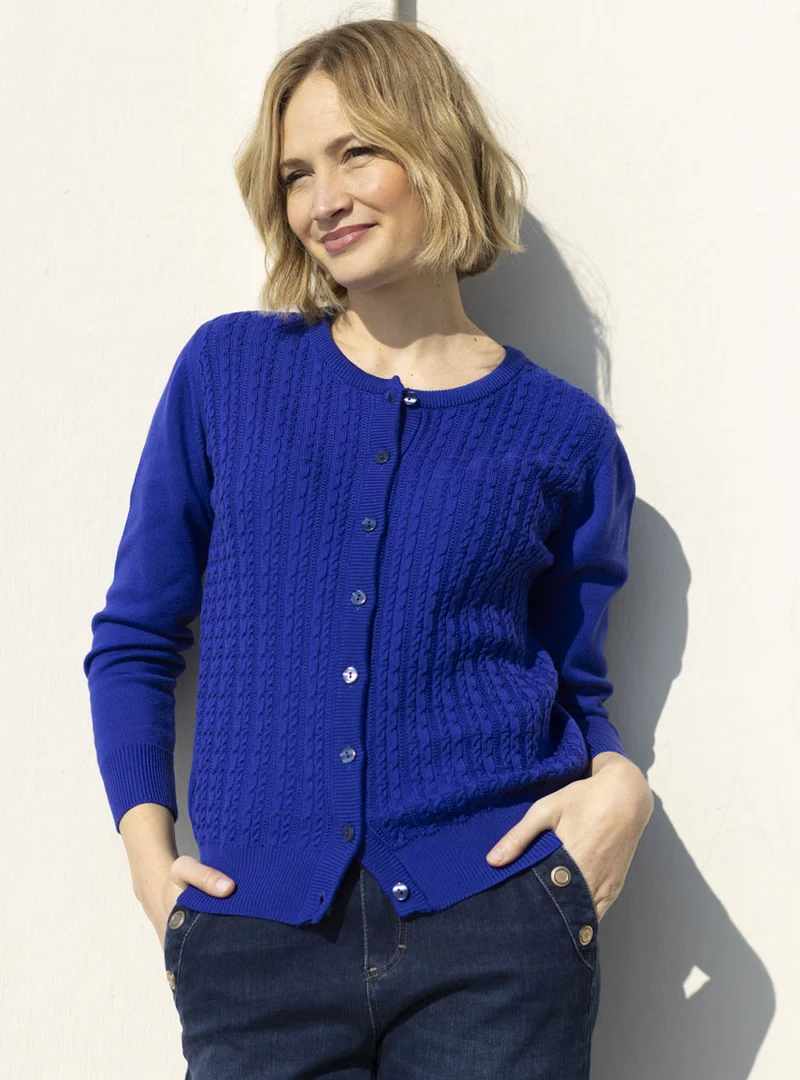 Cardigan femme en laine merinos bleu persan