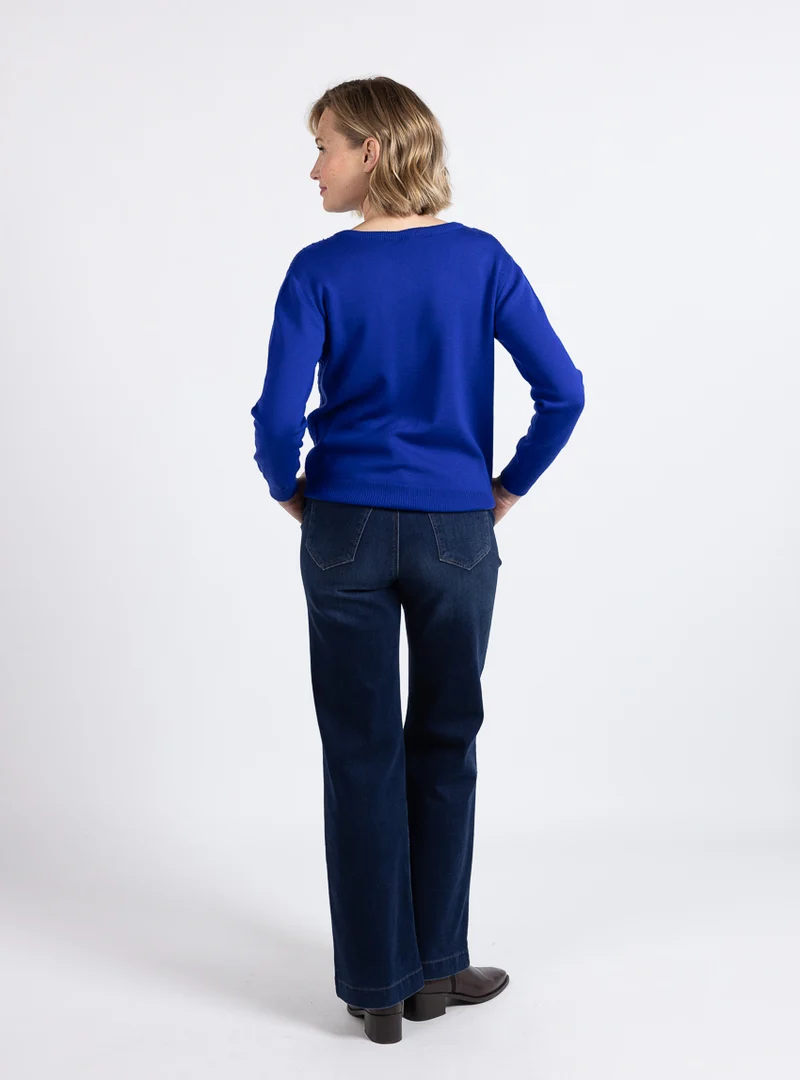 Cardigan femme en laine merinos bleu persan