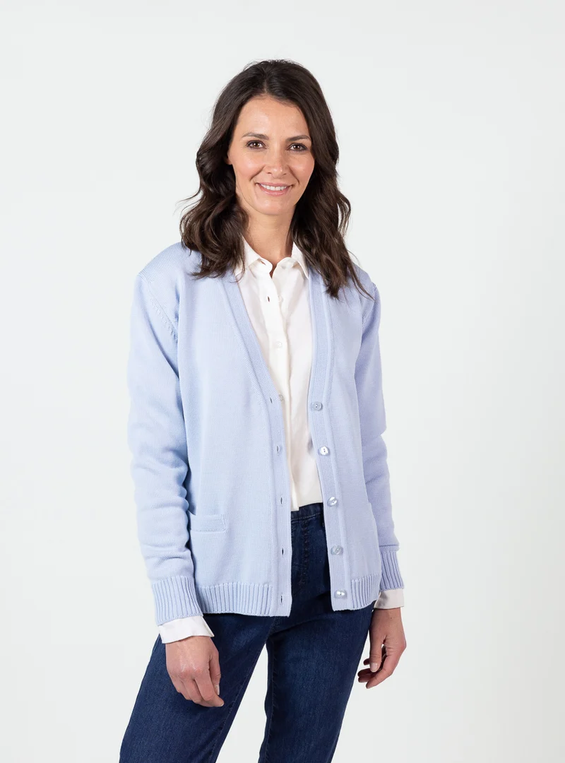 Gilet femme en pure laine vierge mérinos bleu nuage chiné