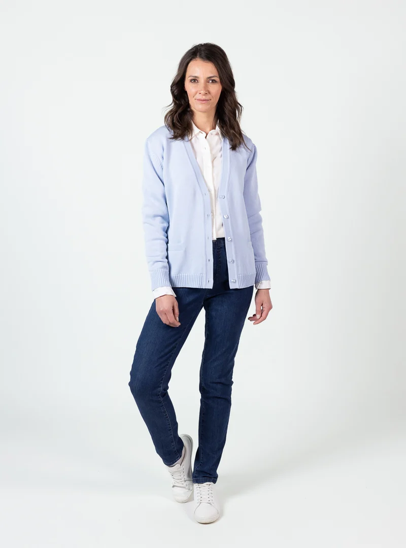 Gilet femme en pure laine vierge mérinos bleu nuage chiné