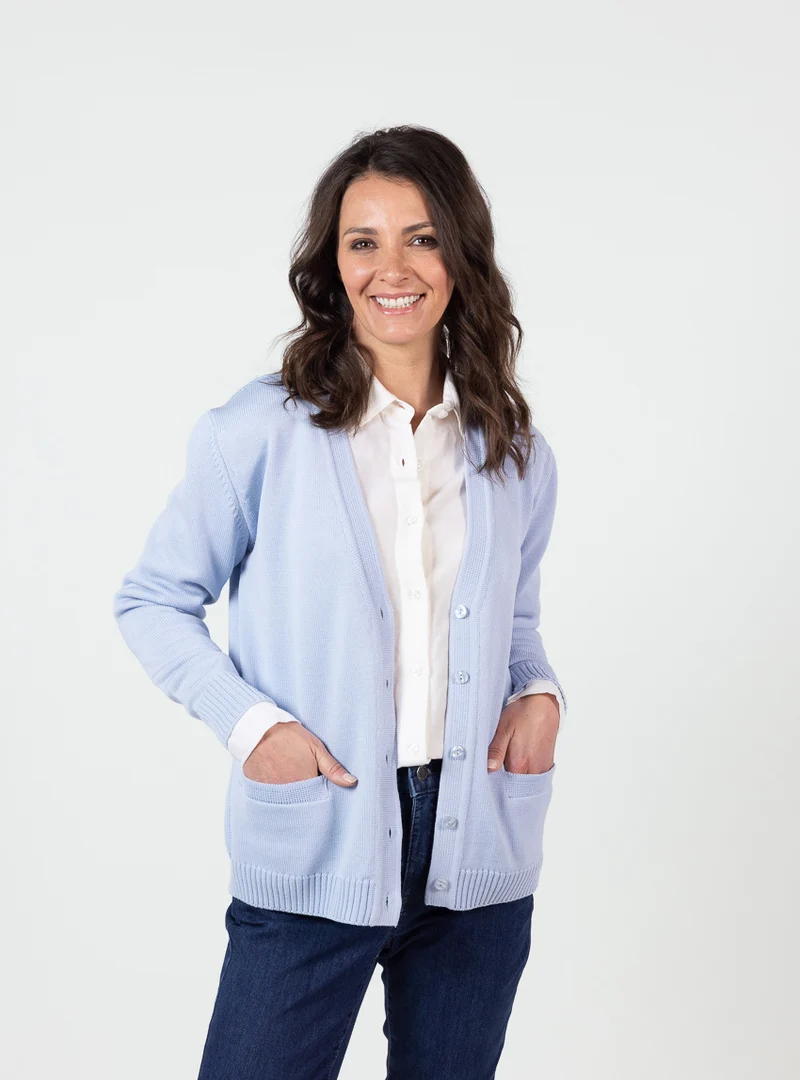 Gilet femme en pure laine vierge mérinos bleu nuage chiné