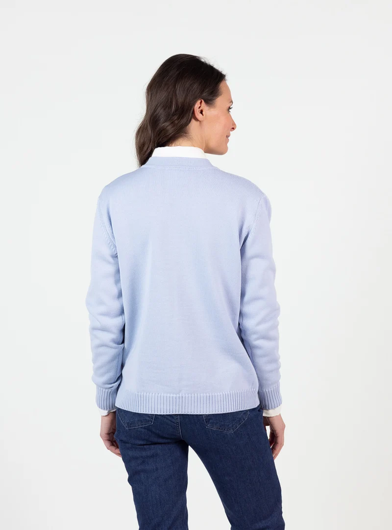 Gilet femme en pure laine vierge mérinos bleu nuage chiné