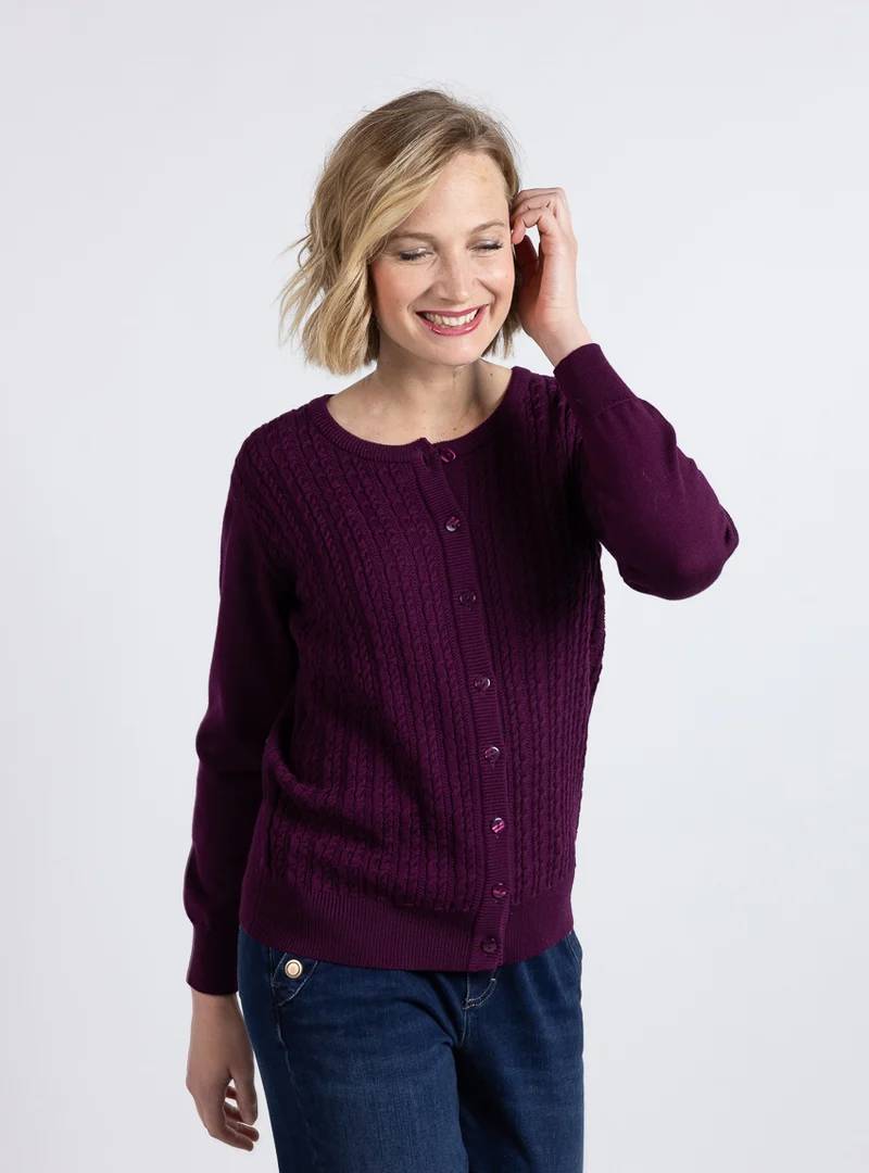 Cardigan femme laine merinos violet nuit