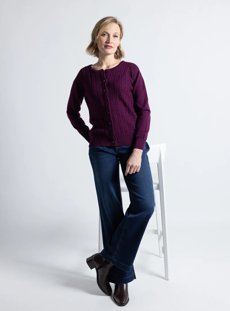 Cardigan femme laine merinos violet nuit