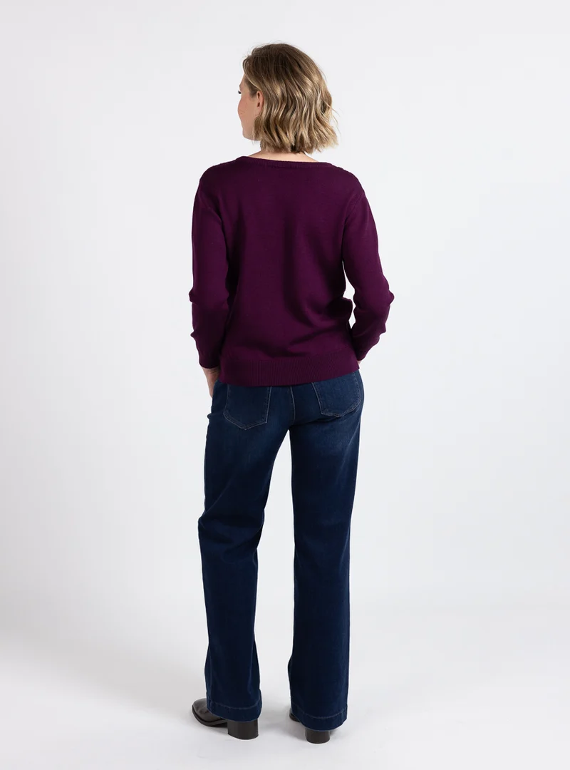 Cardigan femme laine merinos violet nuit