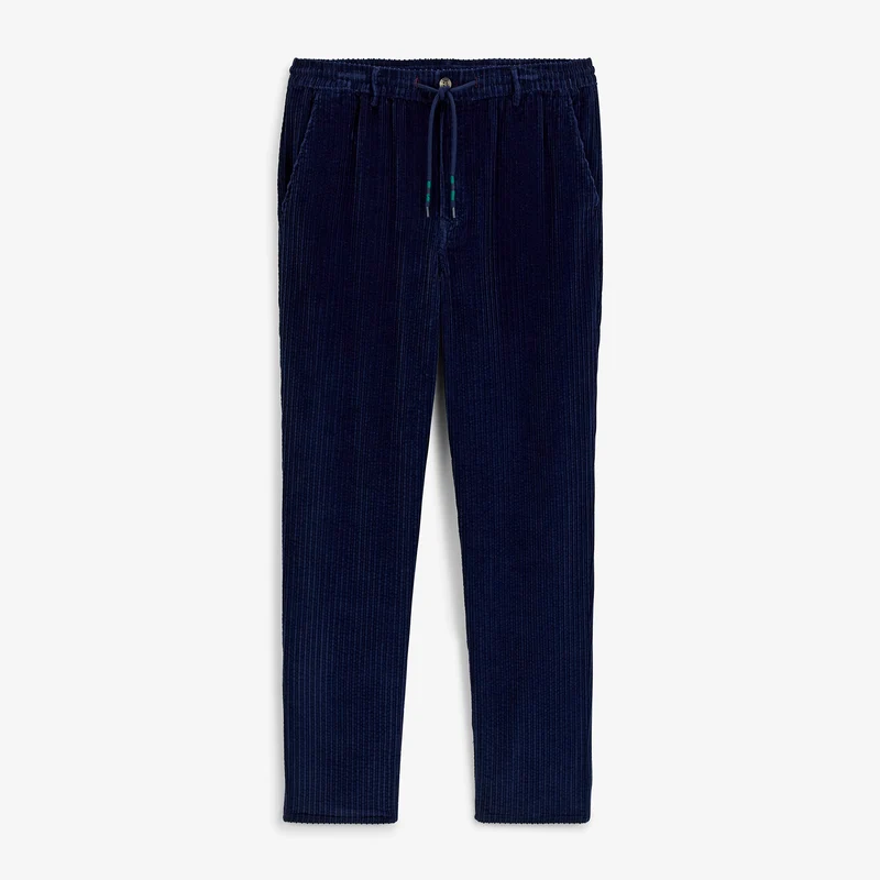 Pantalon velours côtelé coton taille élastiquée bleu marine foncé 557