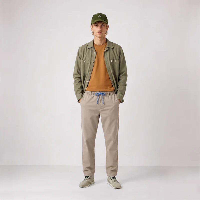 Pantalon coton stretch taille élastiquée beige 558 SBPLAY