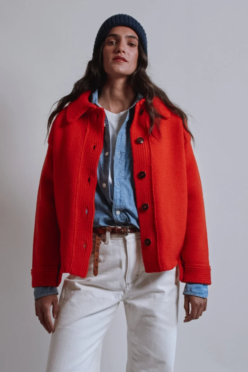 CALAMITY Knit Jacket in Merino Wool - Red