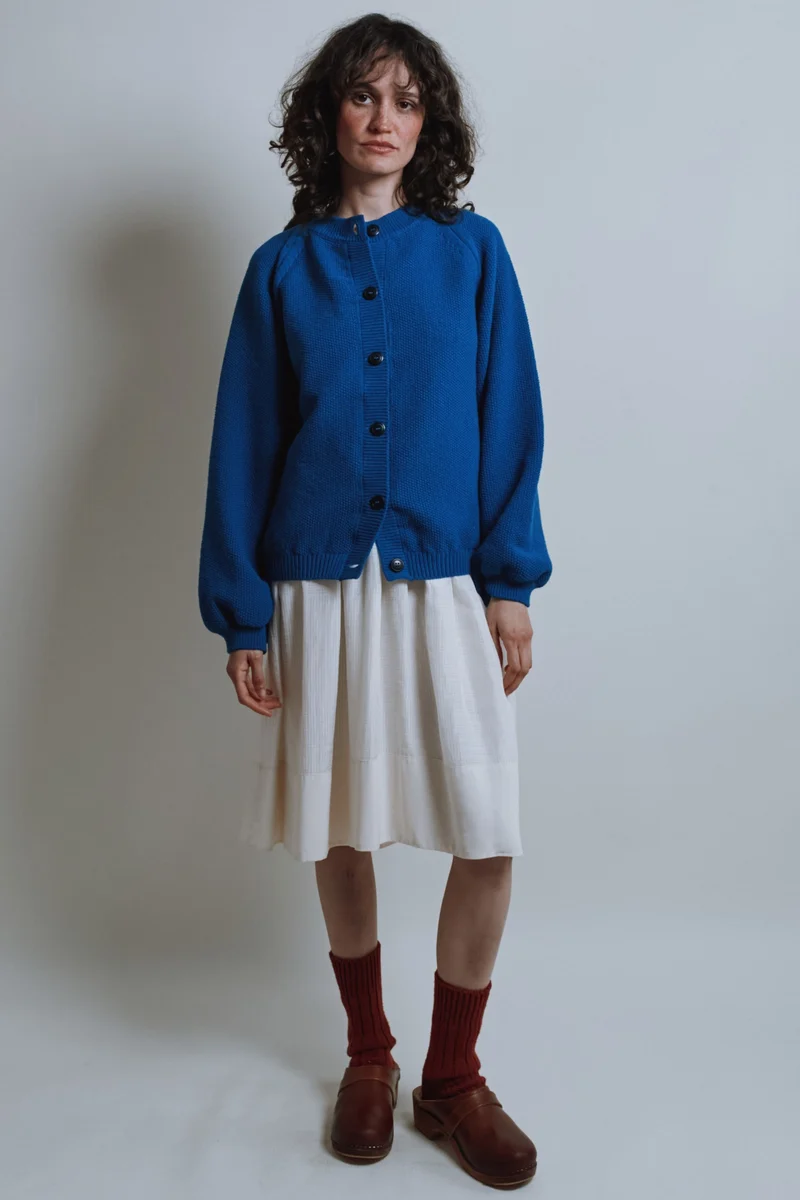 GABY Balloon-Sleeve Cardigan in Merino Wool - Cobalt Blue