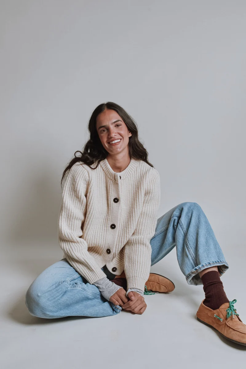 CHARLOTTE Round-Neck Cardigan in Merino Wool - Off-White