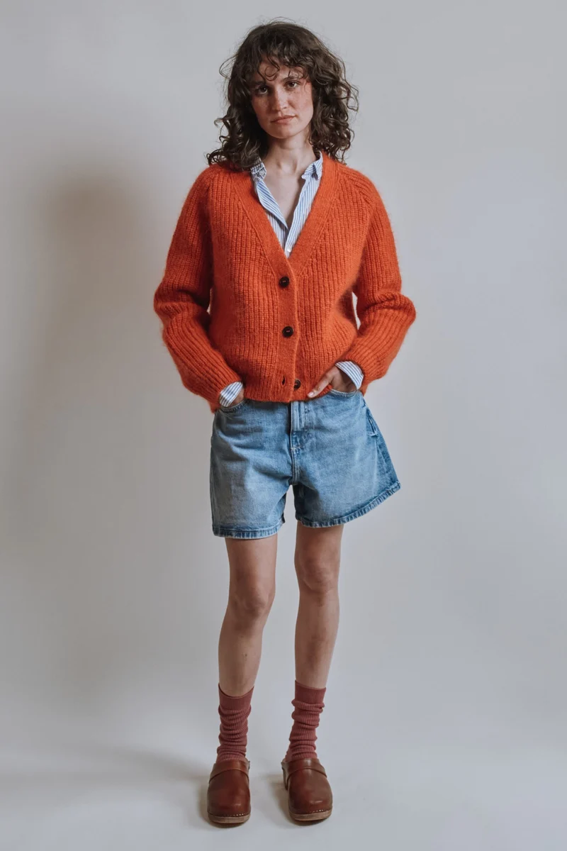 ANNA V-Neck Cardigan in Merino-Mohair Wool - Burnt Orange
