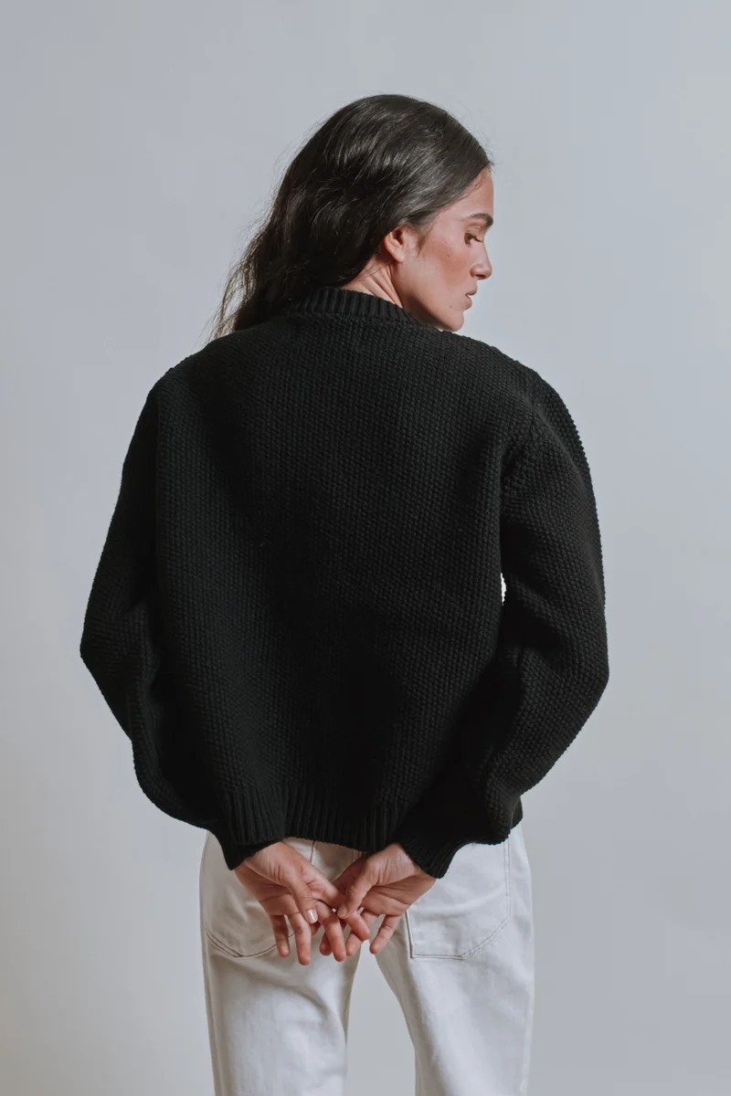 SONIA Cable Cardigan in Merino Wool - Black