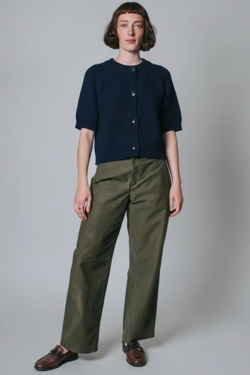 CLARISSE Short-Sleeve Cardigan in Organic Cotton - Navy Blue