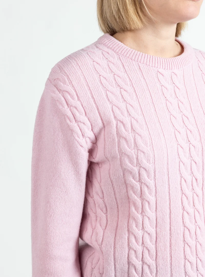 Pull femme col rond laine merinos rose romantique