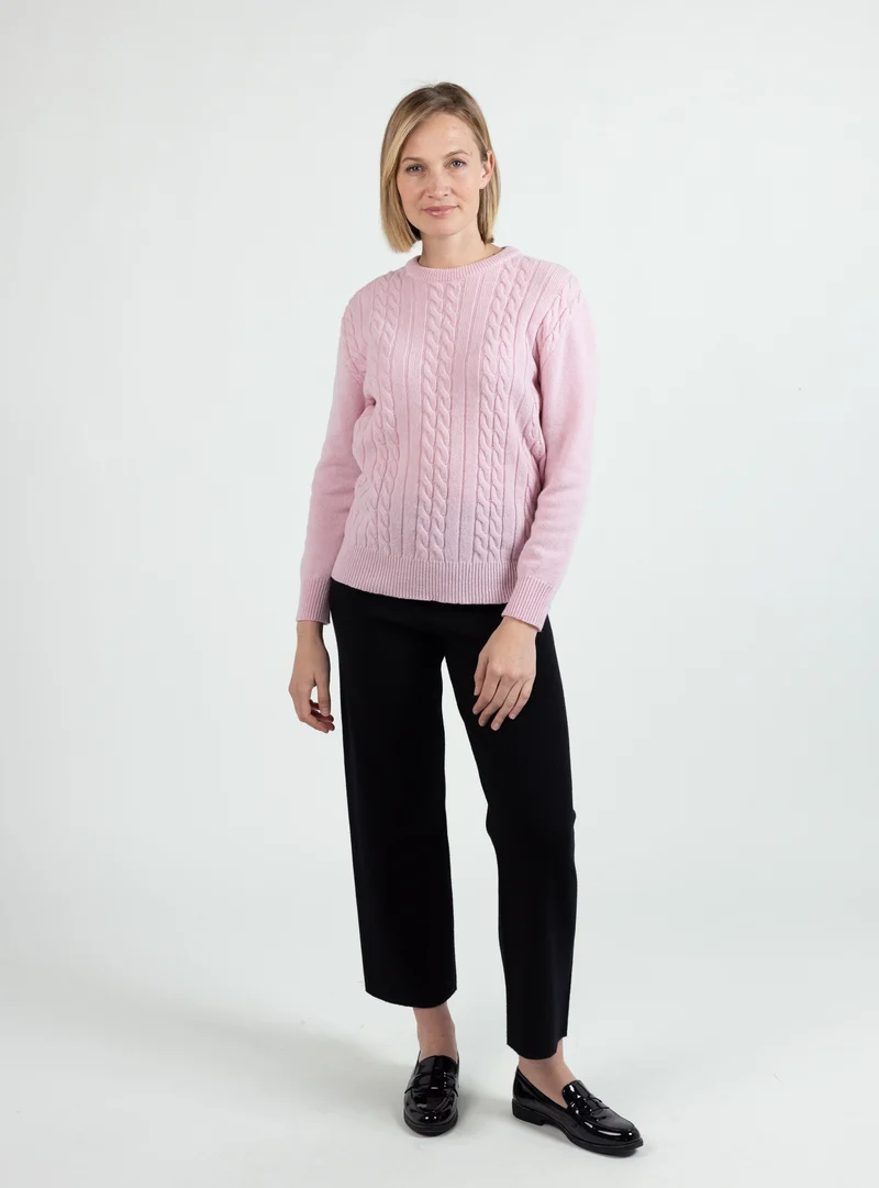 Pull femme col rond laine merinos rose romantique
