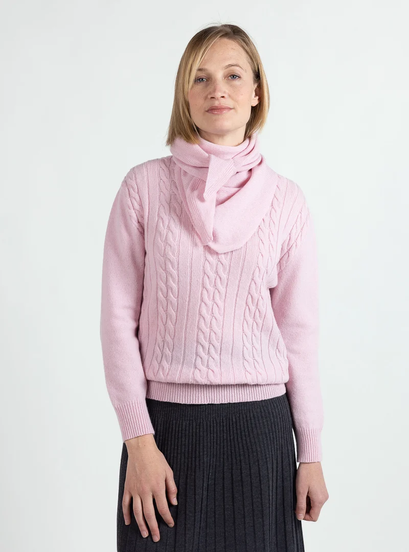 Pull femme col rond laine merinos rose romantique