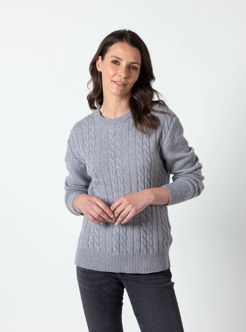 Pull femme col rond laine merinos gris douceur