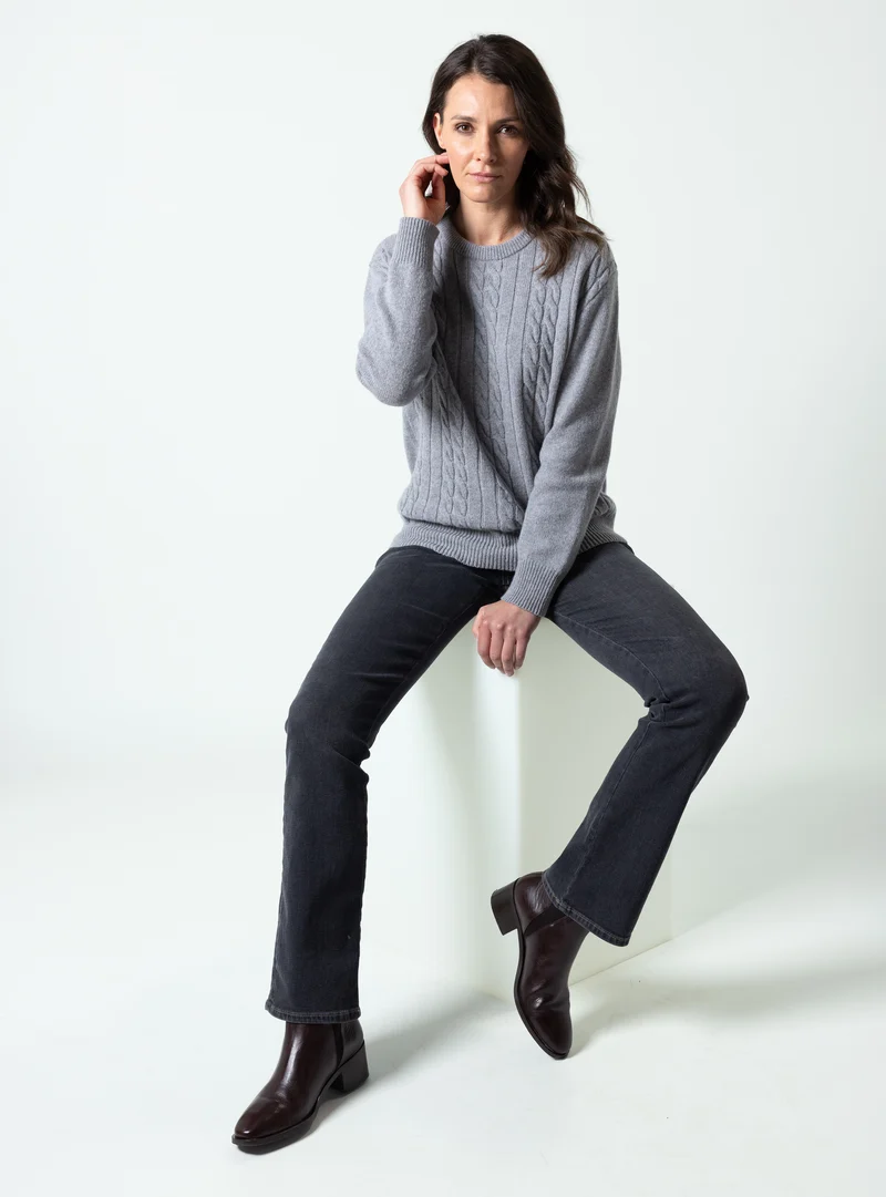 Pull femme col rond laine merinos gris douceur