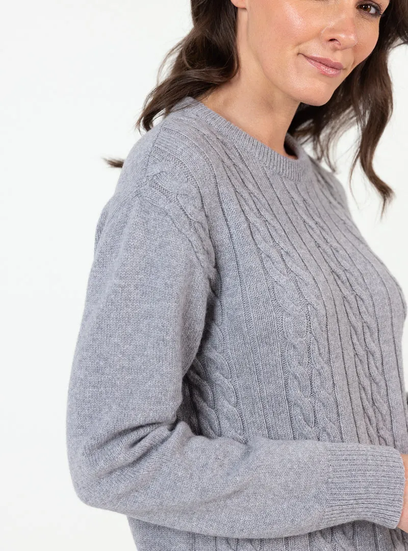 Pull femme col rond laine merinos gris douceur