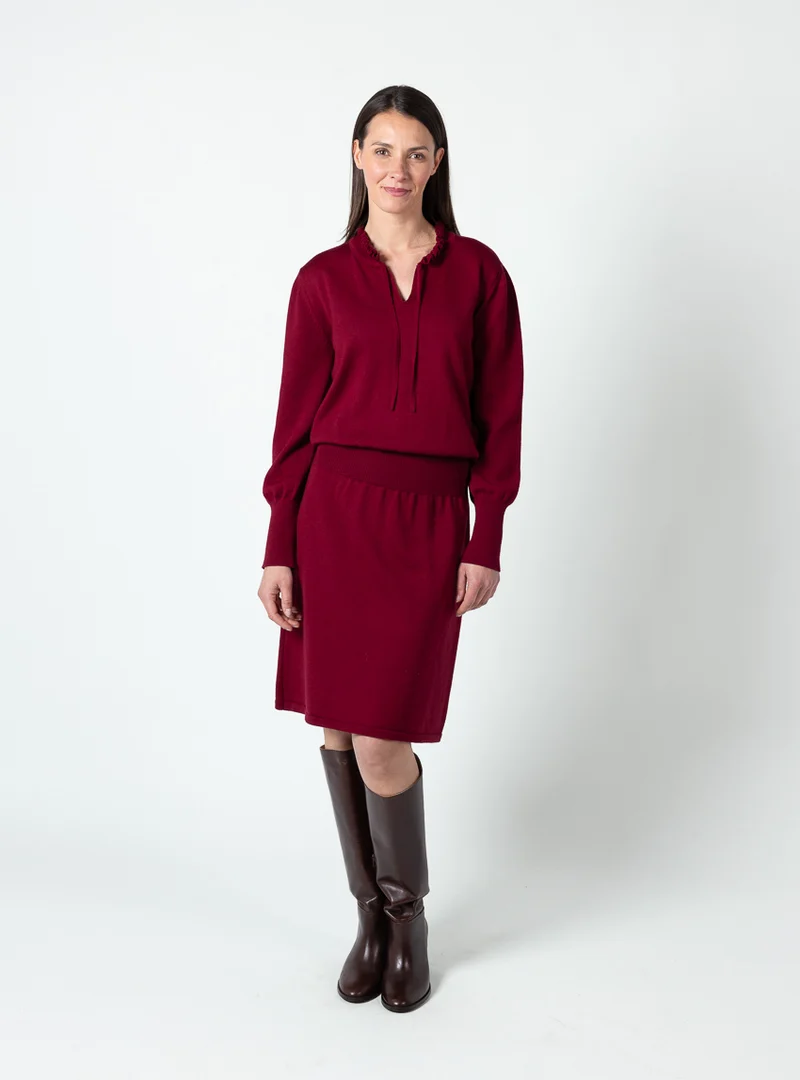 Robe femme en laine fine mérinos rouge bourgogne