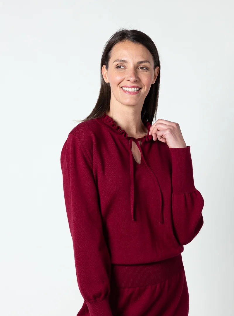 Robe femme en laine fine mérinos rouge bourgogne
