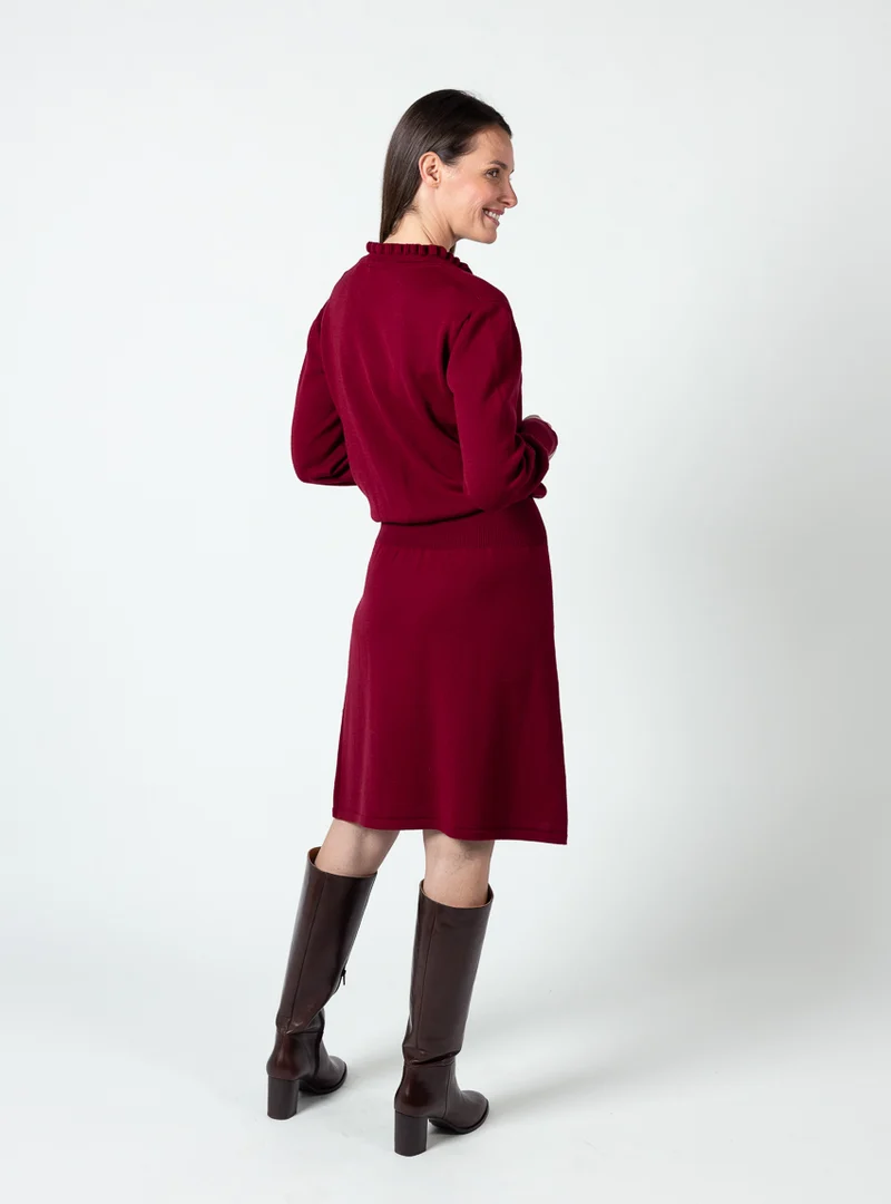 Robe femme en laine fine mérinos rouge bourgogne