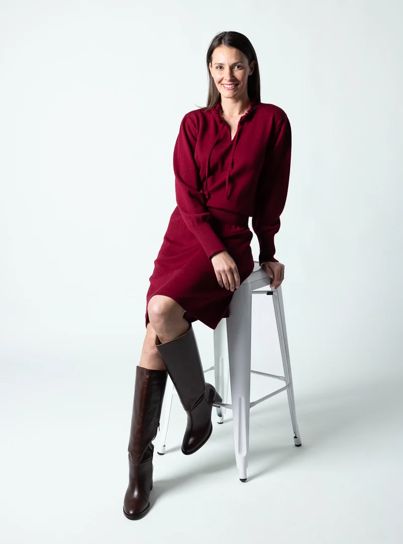 Robe femme en laine fine mérinos rouge bourgogne